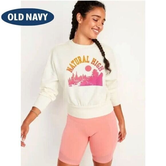 Old Navy Women's Casual Long Sleeve Semi-cropped Sweatshirt Fleece Pullover tops - Picture 1 of 7
